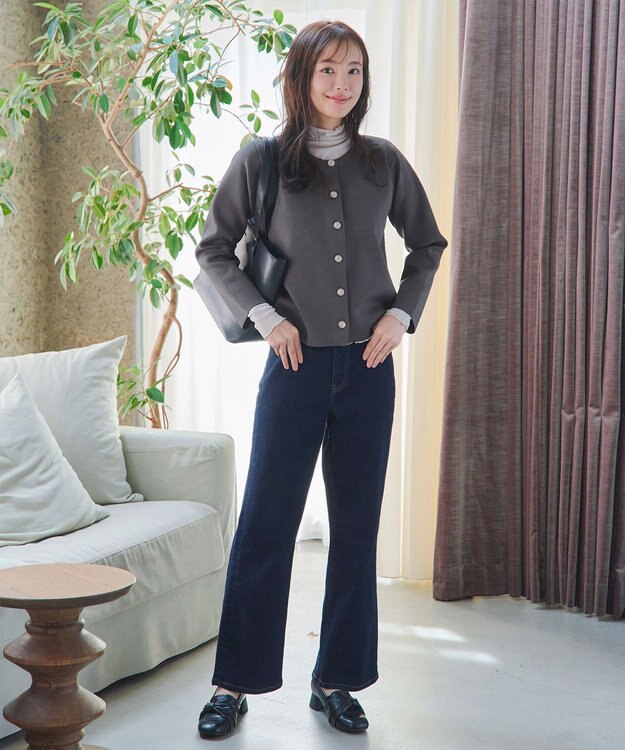 Tiaclasse L 【洗える】スポンジニットパールボタンカーディガン チャコールグレー