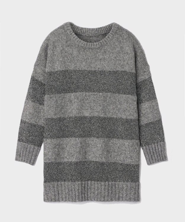 GRACE CONTINENTAL ラメボーダーニットトップ グレー