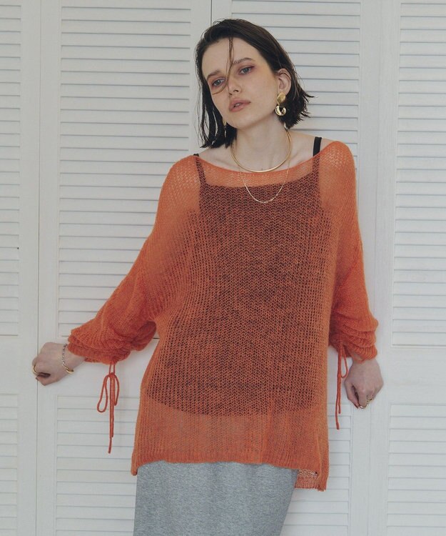 YECCA VECCA 袖シャーリングシアーニット Orange