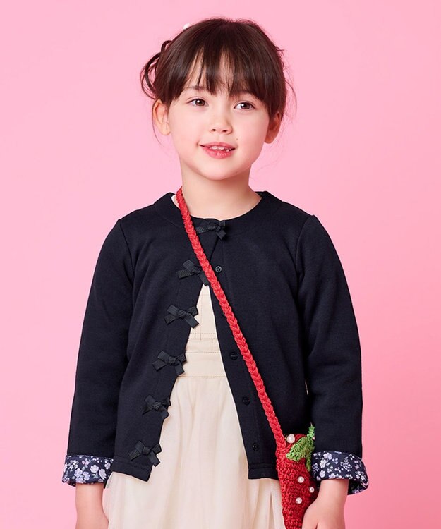 ANY KIDS スナップボタン リボン カーディガン ネイビー