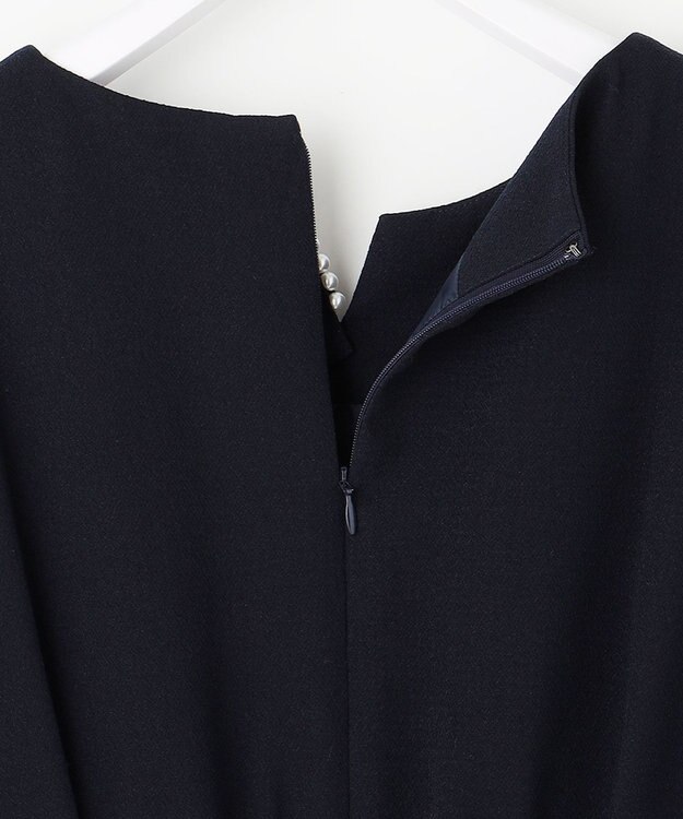 ANY SIS 【洗える】パール調ラインフレア ワンピース ネイビー