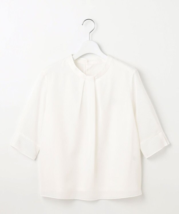 J.PRESS LADIES L シャドーストライプ ボウタイ風 カットソー ホワイトストライプ系