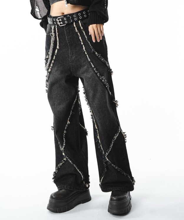 WEGO 【ユニセックス着用ITEM】フリンジデニムパンツ 柄2