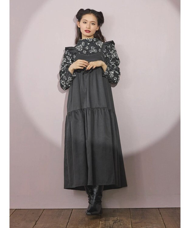 Green Parks ■ＥＳＣＡＲ　ボトルネッククレープカットプルオーバー Flower Black