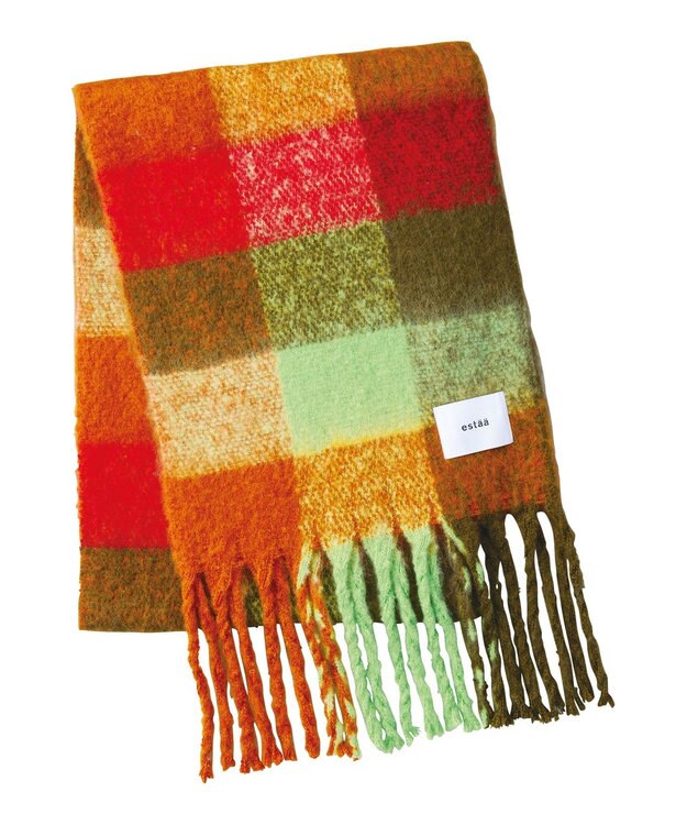 MOONBAT estaa ボリュームマフラー カラーブロック／手洗い可 オレンジ