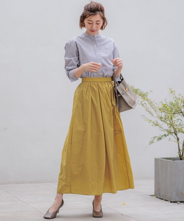 23区 【洗える】CANCLINI バンドカラー シャツ ダークブラウンストライプ