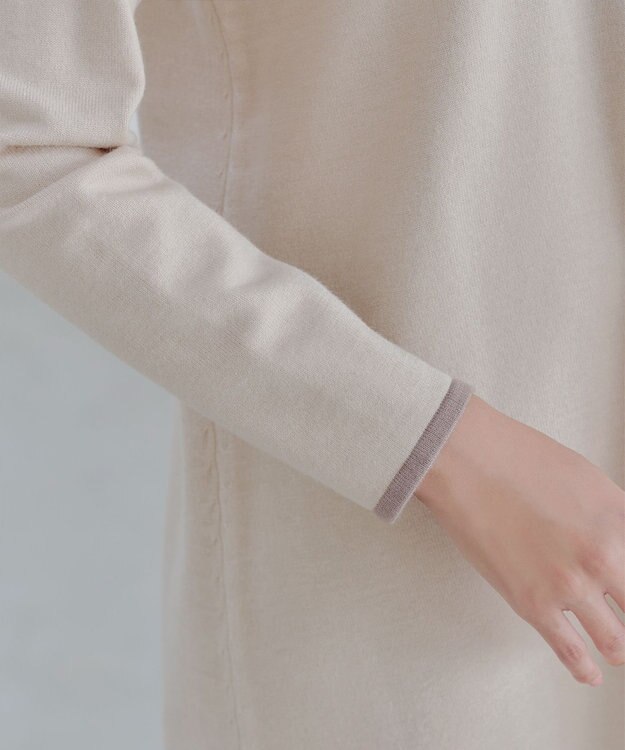 Tiaclasse 【洗える】配色フーディーニットチュニック ベージュ×モカ