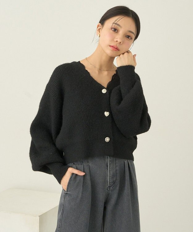 earth music&ecology アソートキラキラボタンカーディガン Black