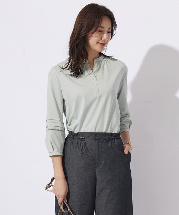 J.PRESS LADIES S 【洗える】プレーティングジャージー スキッパー カットソー ミント系