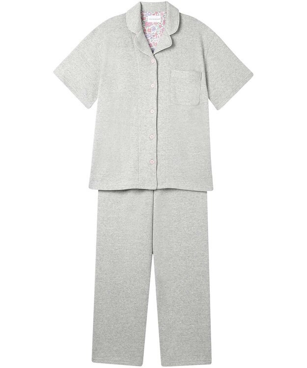 une nana cool 【綿混】ソフトコットンリブ 半袖開襟パジャマ MADE WITH LIBERTY FABRIC グレー