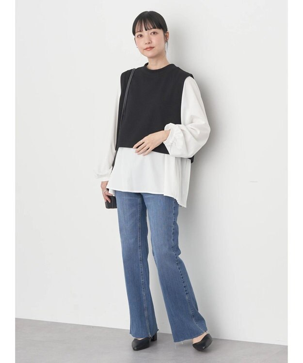 earth music&ecology ＳＥＴ２点ベスト＋バックプリーツブラウス Black