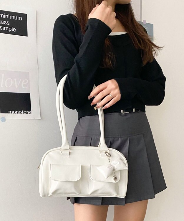 WEGO チャーム付きボストンバッグ ホワイト