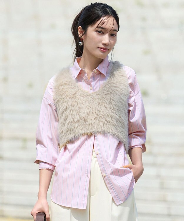 ANY オーバーサイズシャツ ピンクストライプ