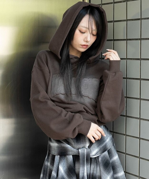 WEGO グラフィックショートパーカー ブラウン