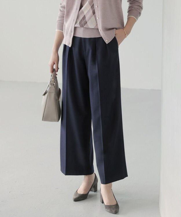 J.PRESS LADIES 【洗える】ANASTASIA milled ツータック ワイド パンツ ネイビー系
