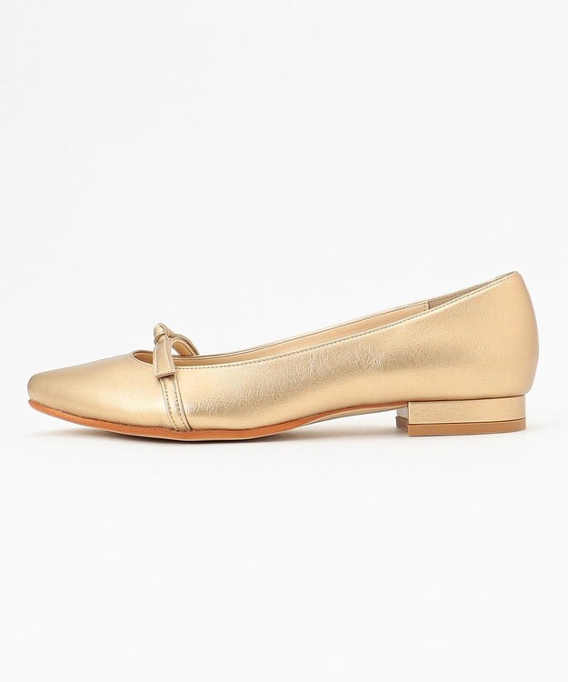 自由区 撥水リボン パンプス ゴールド系