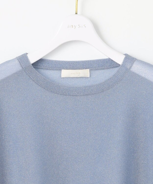 ANY SIS L 【洗える】シアー ニットT ブルー
