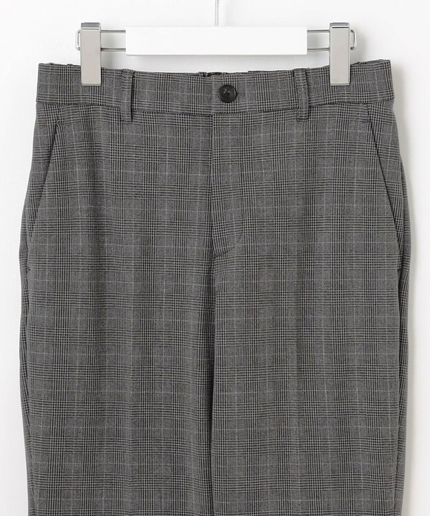 自由区 【撥水加工・洗える】TRギャバ裏起毛チェック柄テーパード パンツ グレーチェック