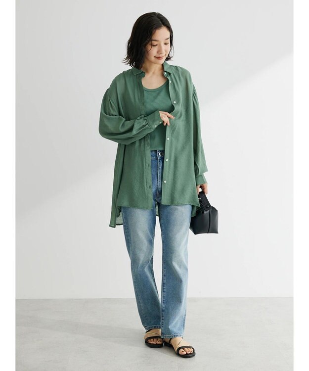 Green Parks レギュラー前後差シアーシャツ Green