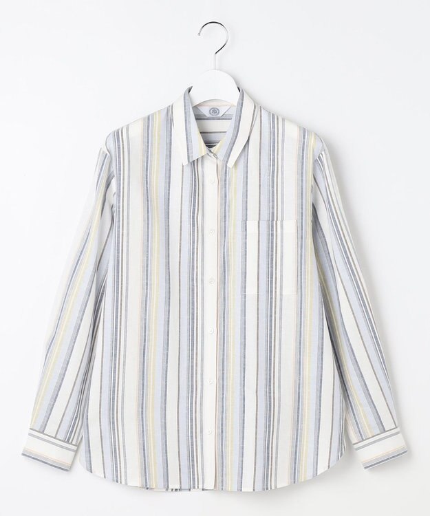 J.PRESS LADIES S リネンMIX ストライプ シャツ ブラウス ブルーマルチ系