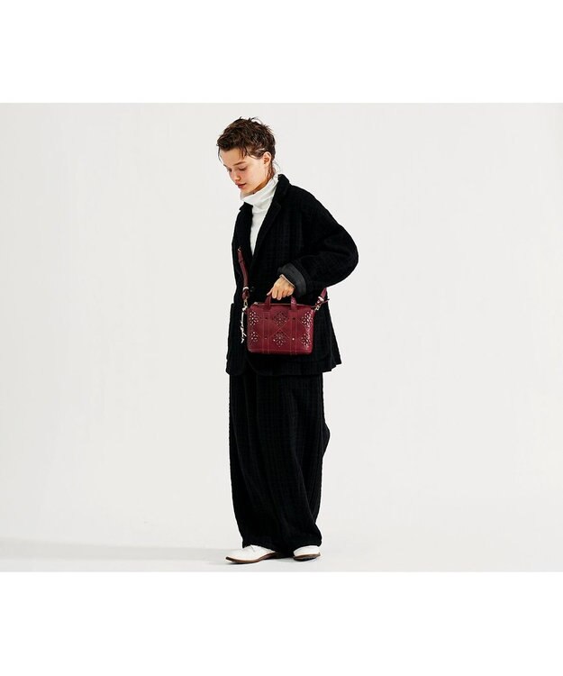 genten アーガイルカットワーク 2wayバッグ ワイン