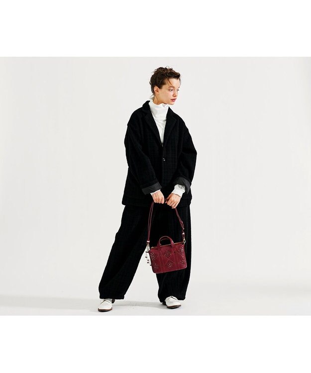 genten アーガイルカットワーク 2wayバッグ ワイン