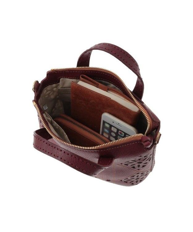 genten アーガイルカットワーク 2wayバッグ ワイン