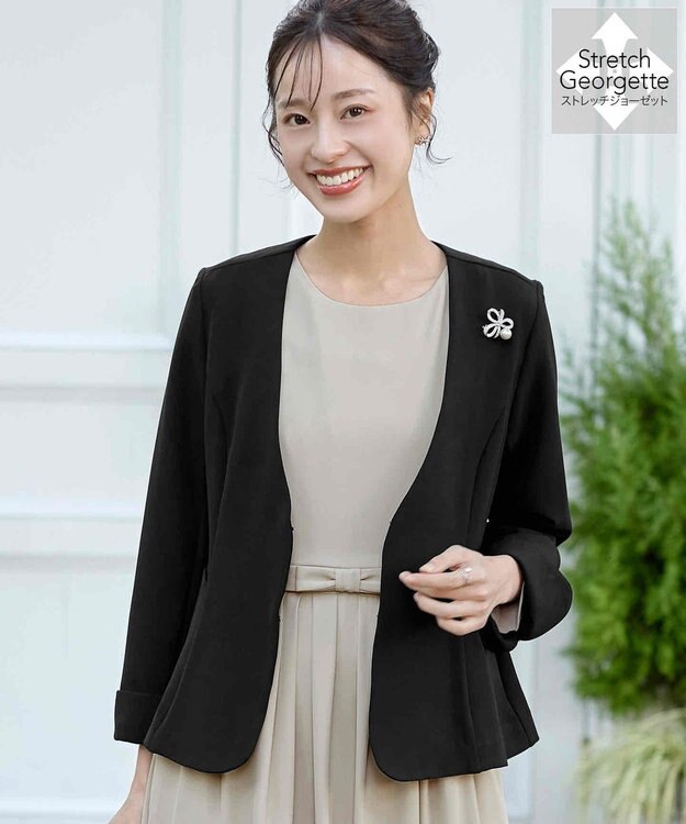 Tiaclasse L 【ストレッチジョーゼット】フレアジャケット ブラック