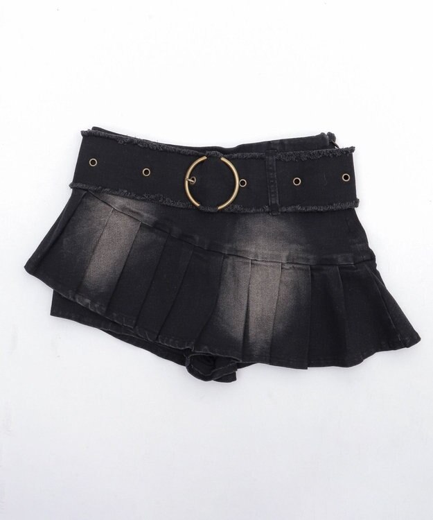 WEGO フリンジベルトプリーツデニムスカパン ブラック