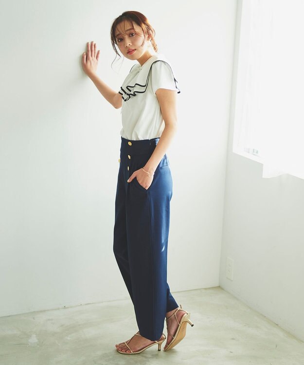 Feroux 【洗える】ハイウエストマリン パンツ ネイビー系