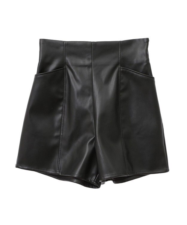 earth music&ecology シンセティックレザーショートパンツ Black