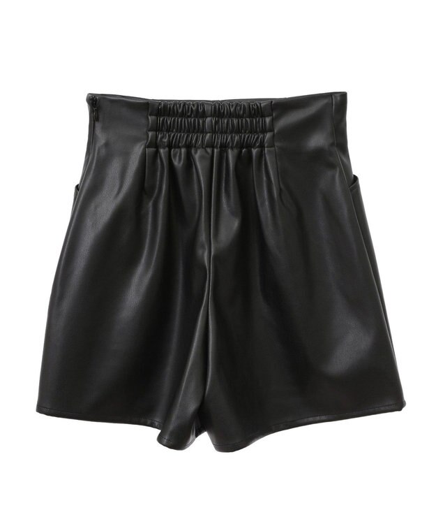 earth music&ecology シンセティックレザーショートパンツ Black