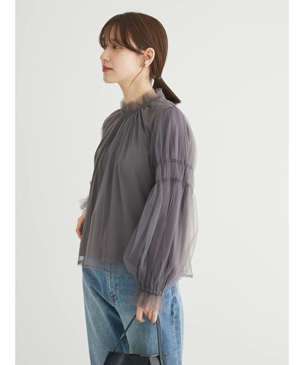Green Parks ・ＥＬＥＮＣＡＲＥ　ＤＵＥ　チュールハイネックブラウス Charcoal Gray