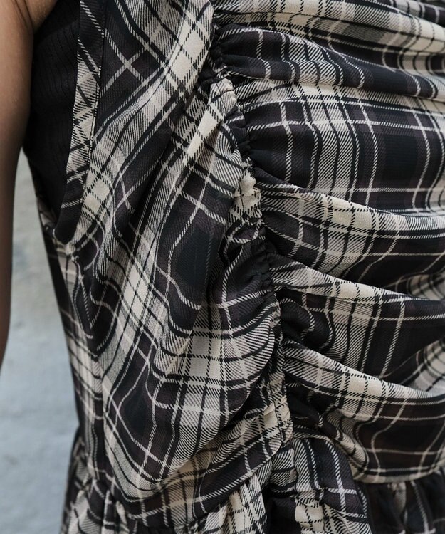 WEGO ドロストデザインキャミワンピース ブラックチェック1