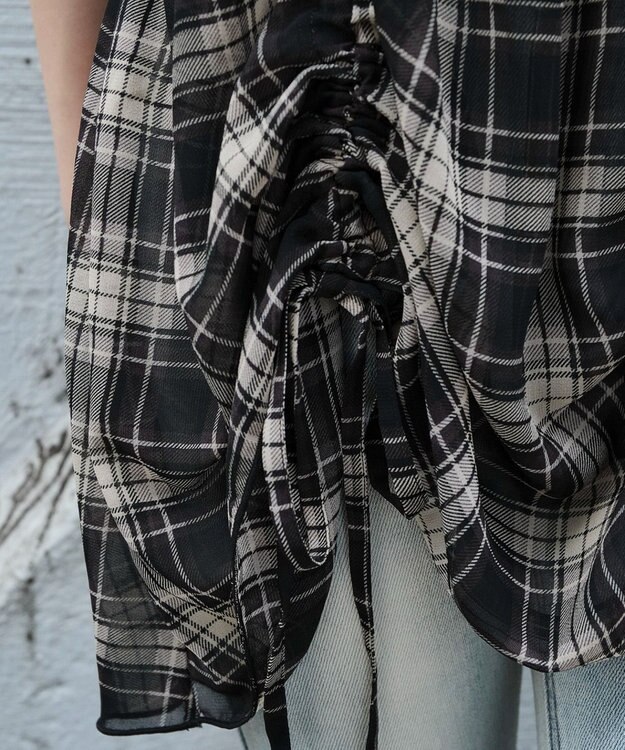 WEGO ドロストデザインキャミワンピース ブラックチェック1