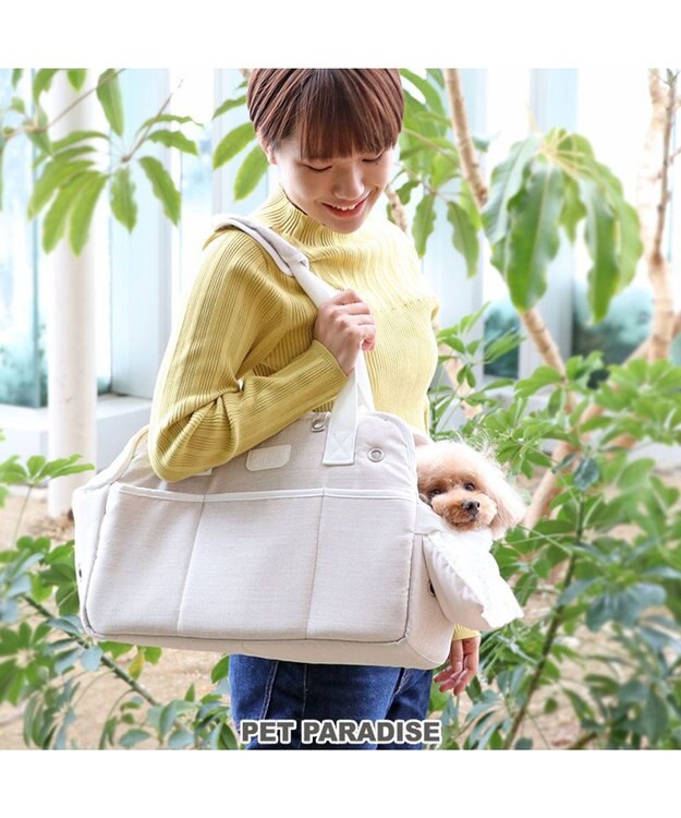 PET PARADISE ペットパラダイス 四角キャリーバッグ  小型犬 パイピング ベージュ