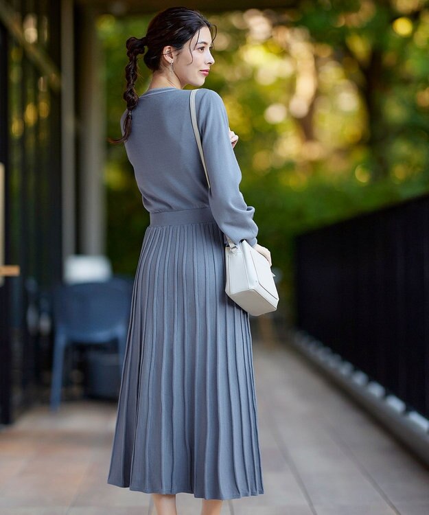 Tiaclasse 【洗える】セットアップ見え配色ニットワンピース ブルー