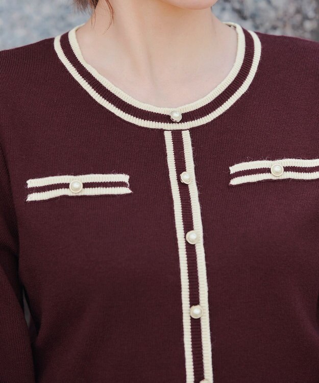 Tiaclasse 【洗える】セットアップ見え配色ニットワンピース ボルドー