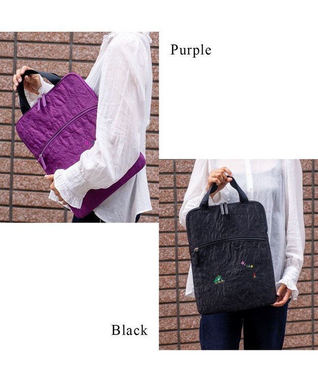 tsumori chisato CARRY 森のどうぶつ刺繍 PCケース パソコンケース 13インチ ビジネスバッグ 【おしゃれな女性向け！】 ブラック