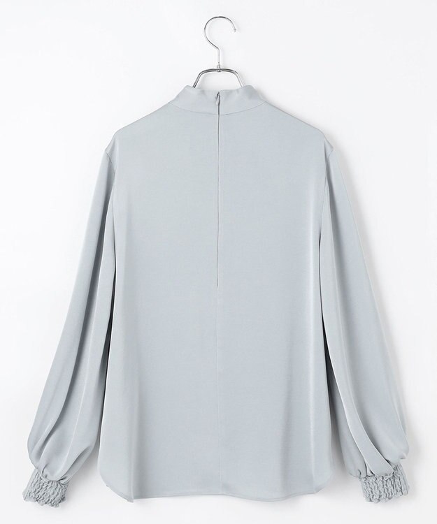 #Newans 【ストレッチ】〈花乃まりあさんコラボ〉ハイネックブラウス サックス