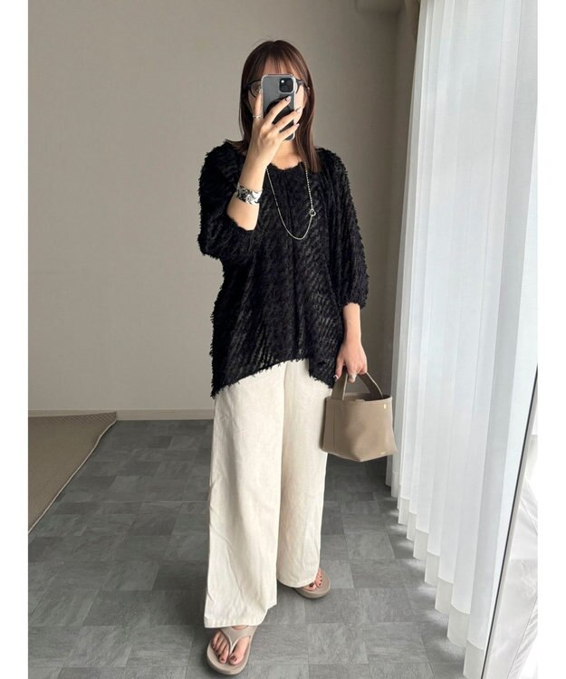 Green Parks AnriettMusee カットジャガードタックブラウス Black