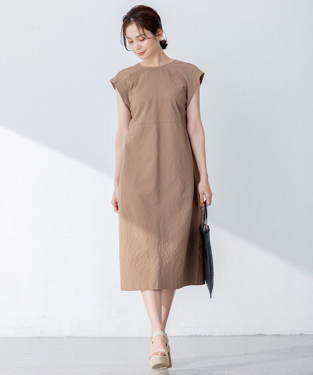 組曲 S 【洗える】サッカーブロード ワンピース ベージュ系