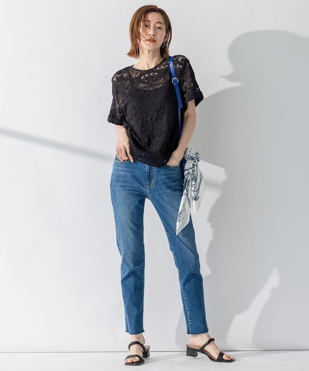 23区 L 【SLOW/洗える】SLOW DENIM タイトストレート デニム ダルブルー系