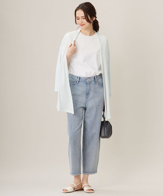 自由区 【アンサンブル対応・洗える】ハンディ カーディガン ロング丈 サックス