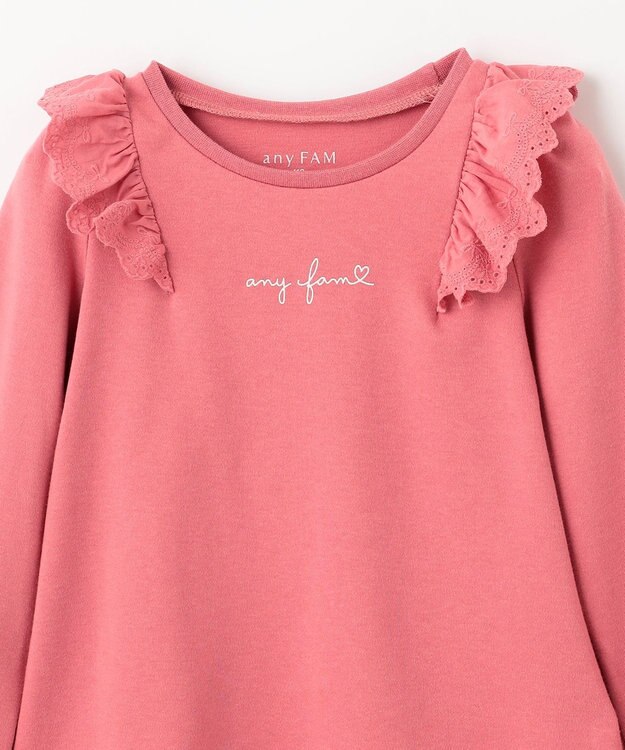 ANY KIDS 肩レース長袖Tシャツ ピンク