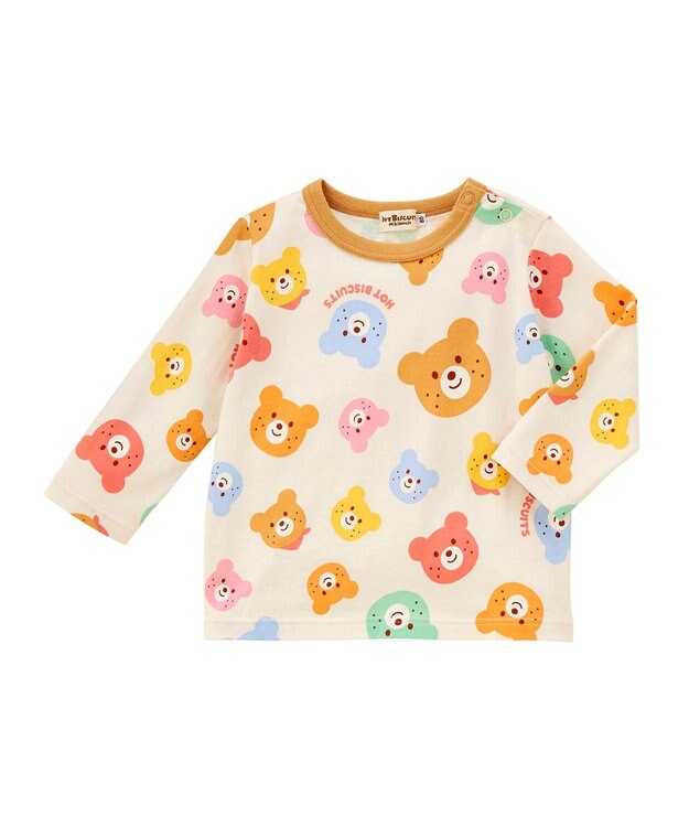MIKI HOUSE HOT BISCUITS 【80-120cm】 カラフルビーンズ 総柄長袖Tシャツ マルチカラー