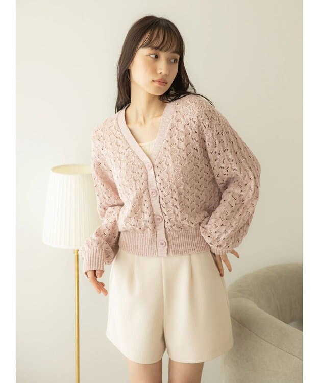 earth music&ecology スラブコットンレース編みカーディガン Pink