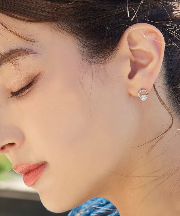 Tiaclasse 【金属アレルギー対応】サークル＋ストーンタイニーピアス シルバー