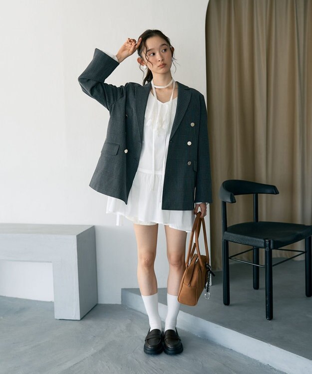 earth music&ecology 【綿100％】サイドリボンラッフルミニワンピース Off White