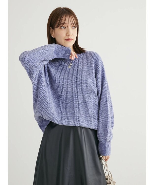 Green Parks ベロアモールニットプルオーバー Sax